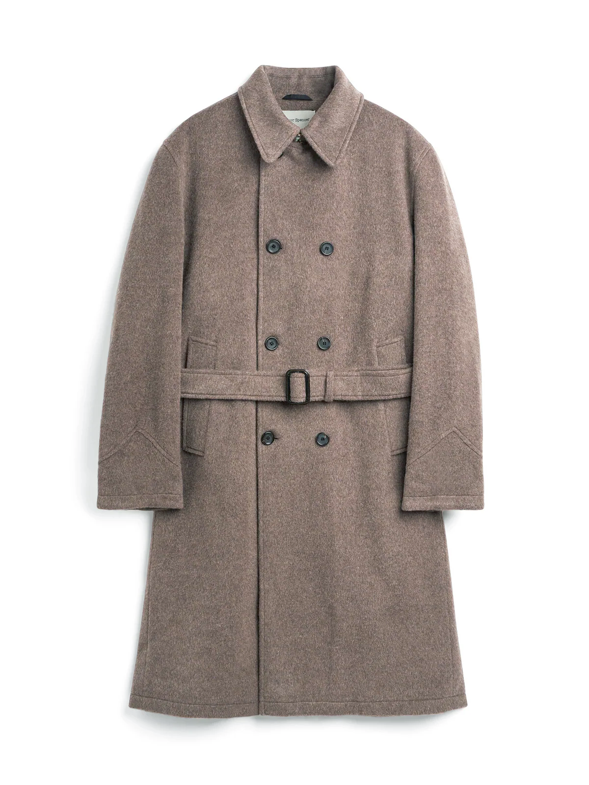 Oliver Spencer Men's Taupe Double-Breasted Wool Trench Coat Flat Shot