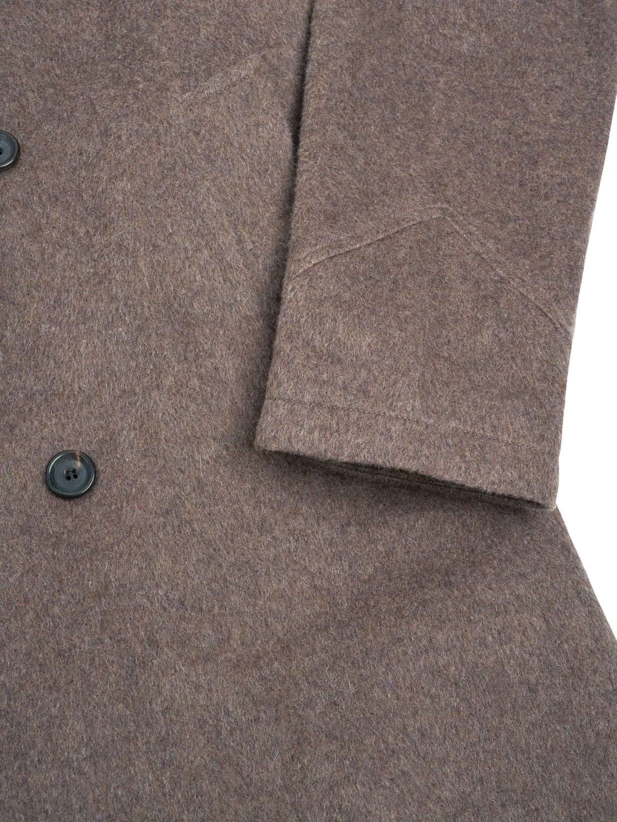 Detailed cuff shot of Oliver Spencer Men's Taupe Double-Breasted Wool Trench Coat