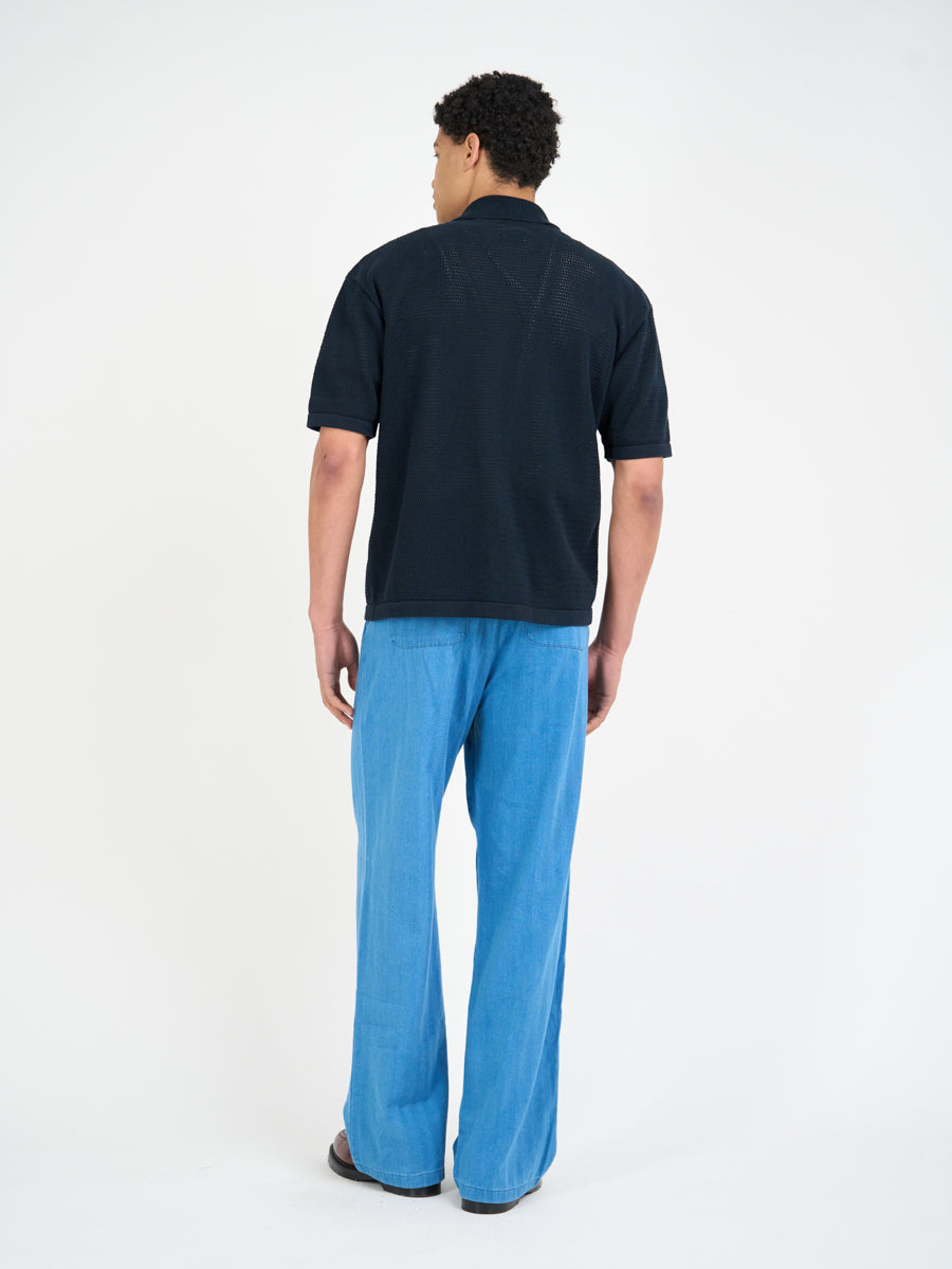 Short Sleeve Mawes Knitted Shirt Nicholson Navy
