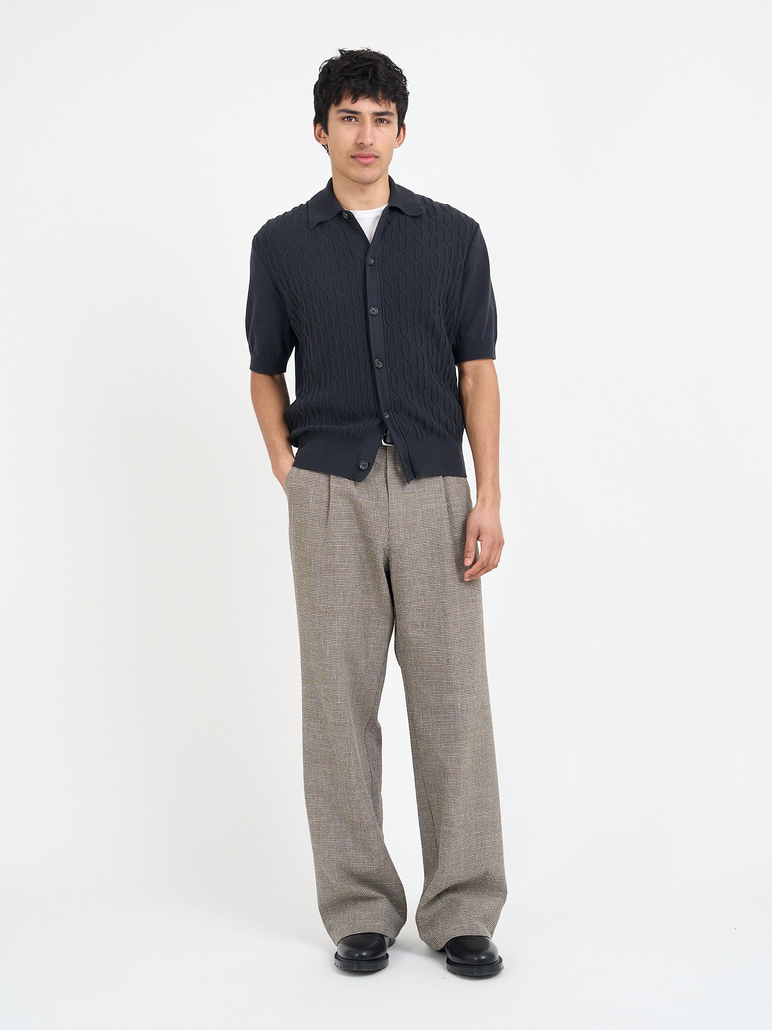 Short Sleeve Rossell Knitted Shirt Penrose Black