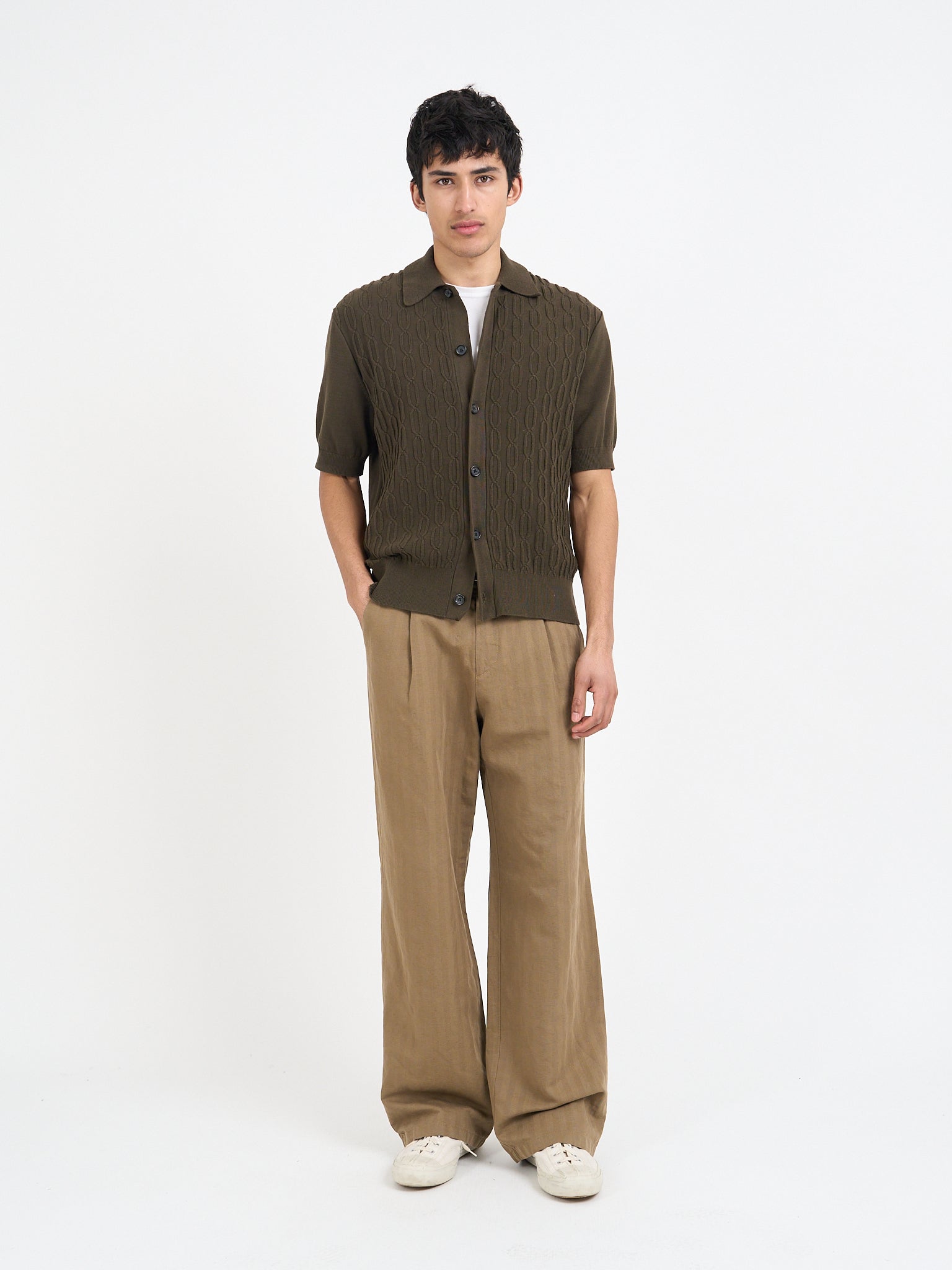 Short Sleeve Rossell Knitted Shirt Penrose Khaki Brown