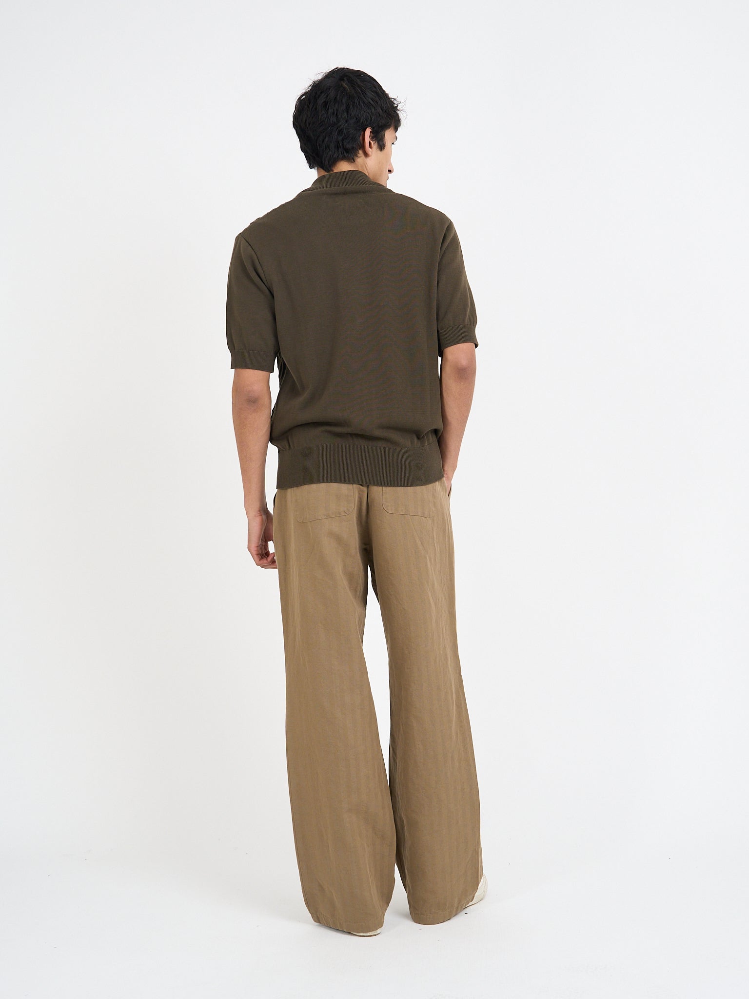 Short Sleeve Rossell Knitted Shirt Penrose Khaki Brown