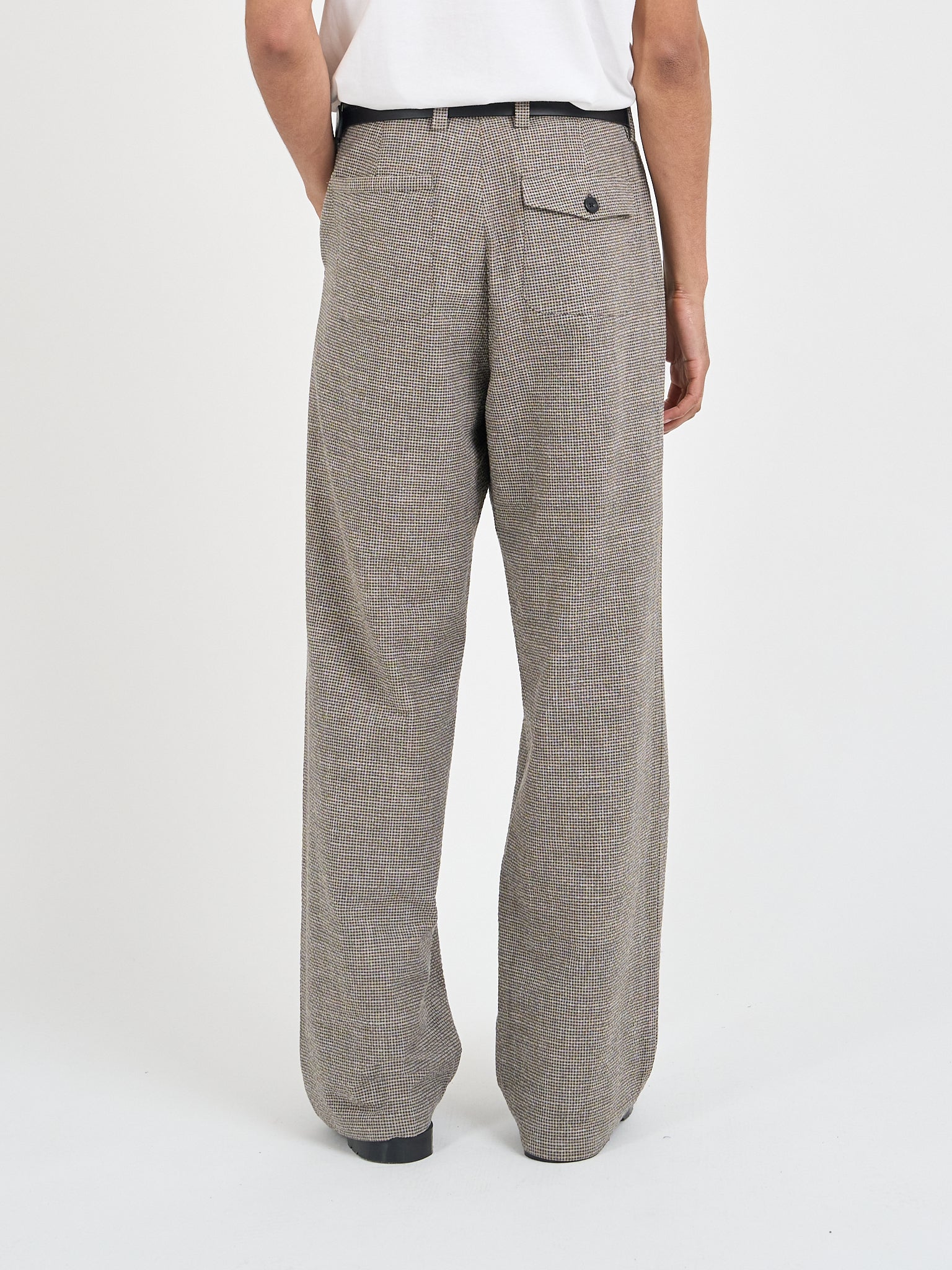 Orsman wide-leg Hilliard brown micro-check trousers, back view