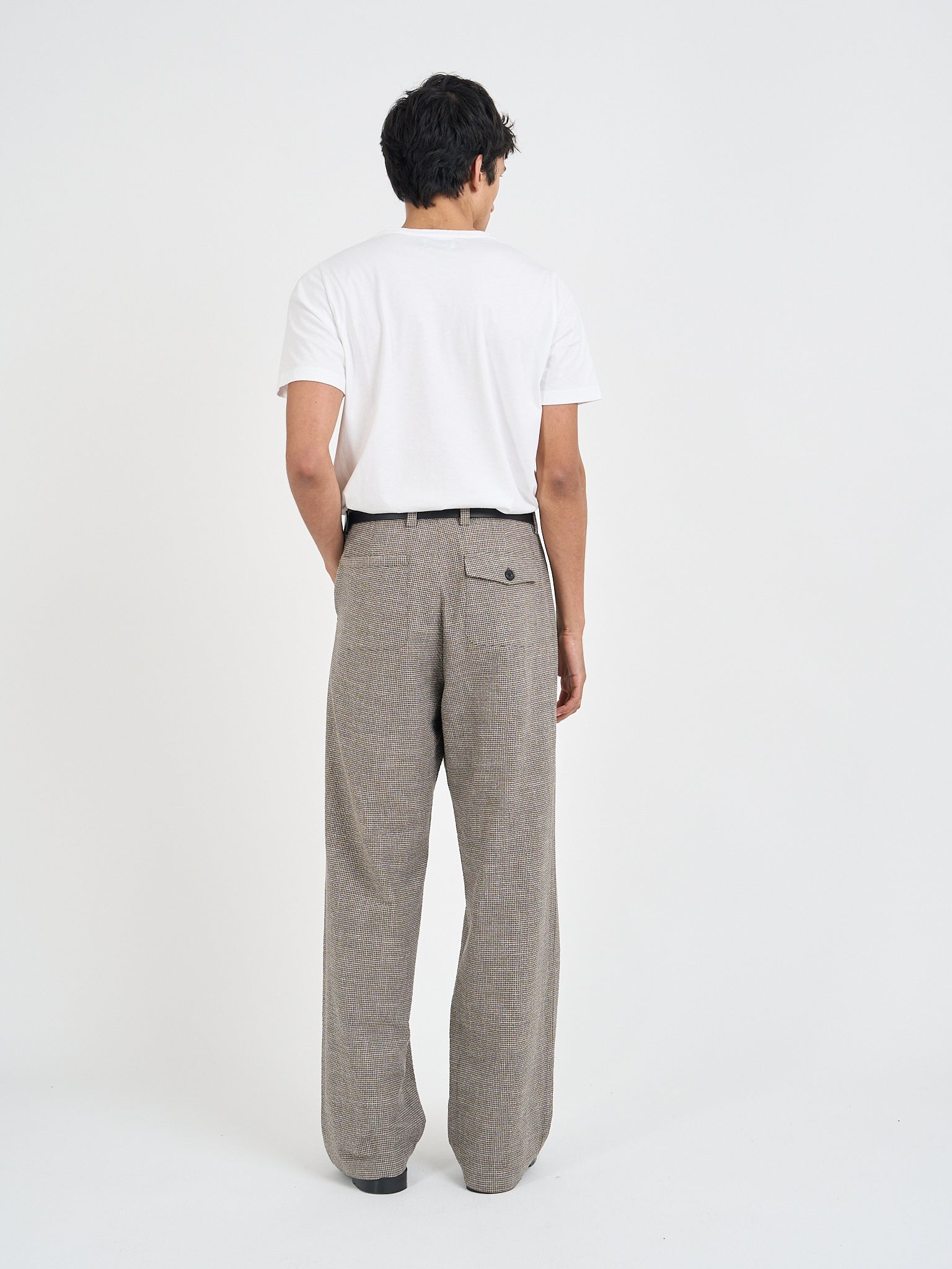 Orsman wide-leg Hilliard brown micro-check trousers, back view