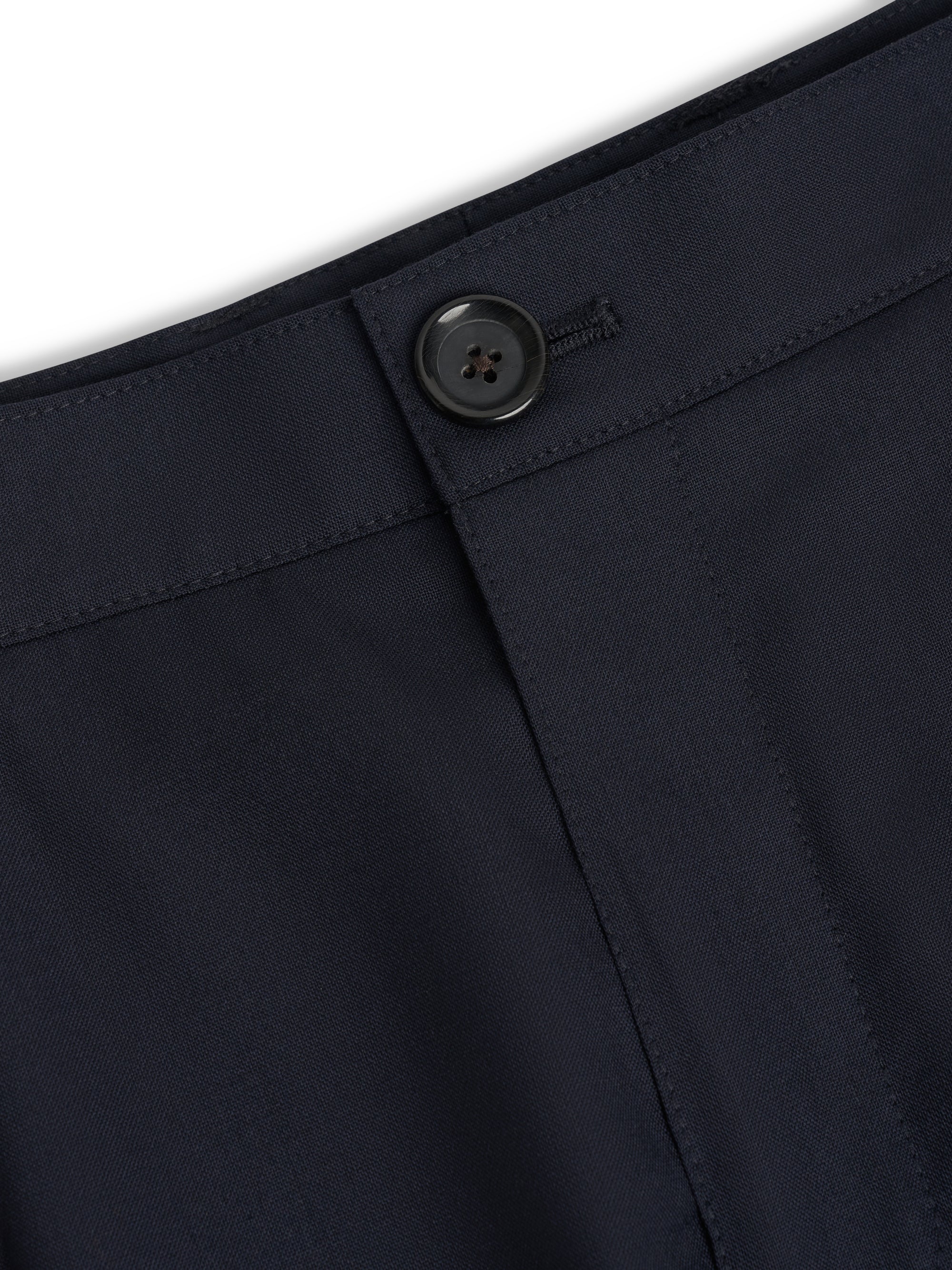 Waist detail showing button and fly fastening on Orsman trousers