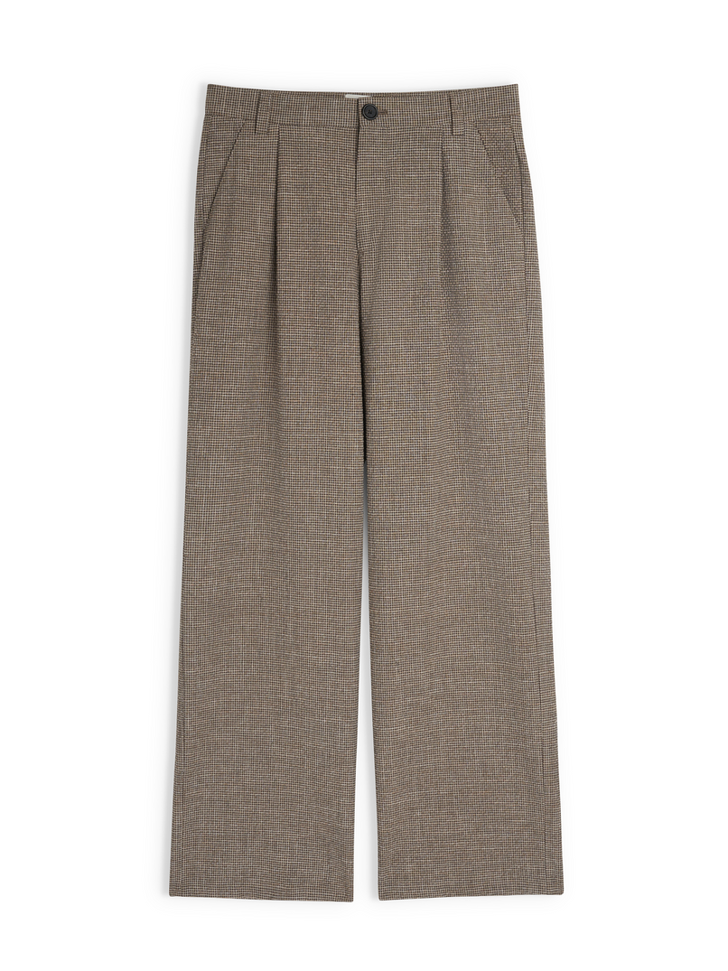 Orsman wide-leg trousers in Hilliard brown micro-check, flat view