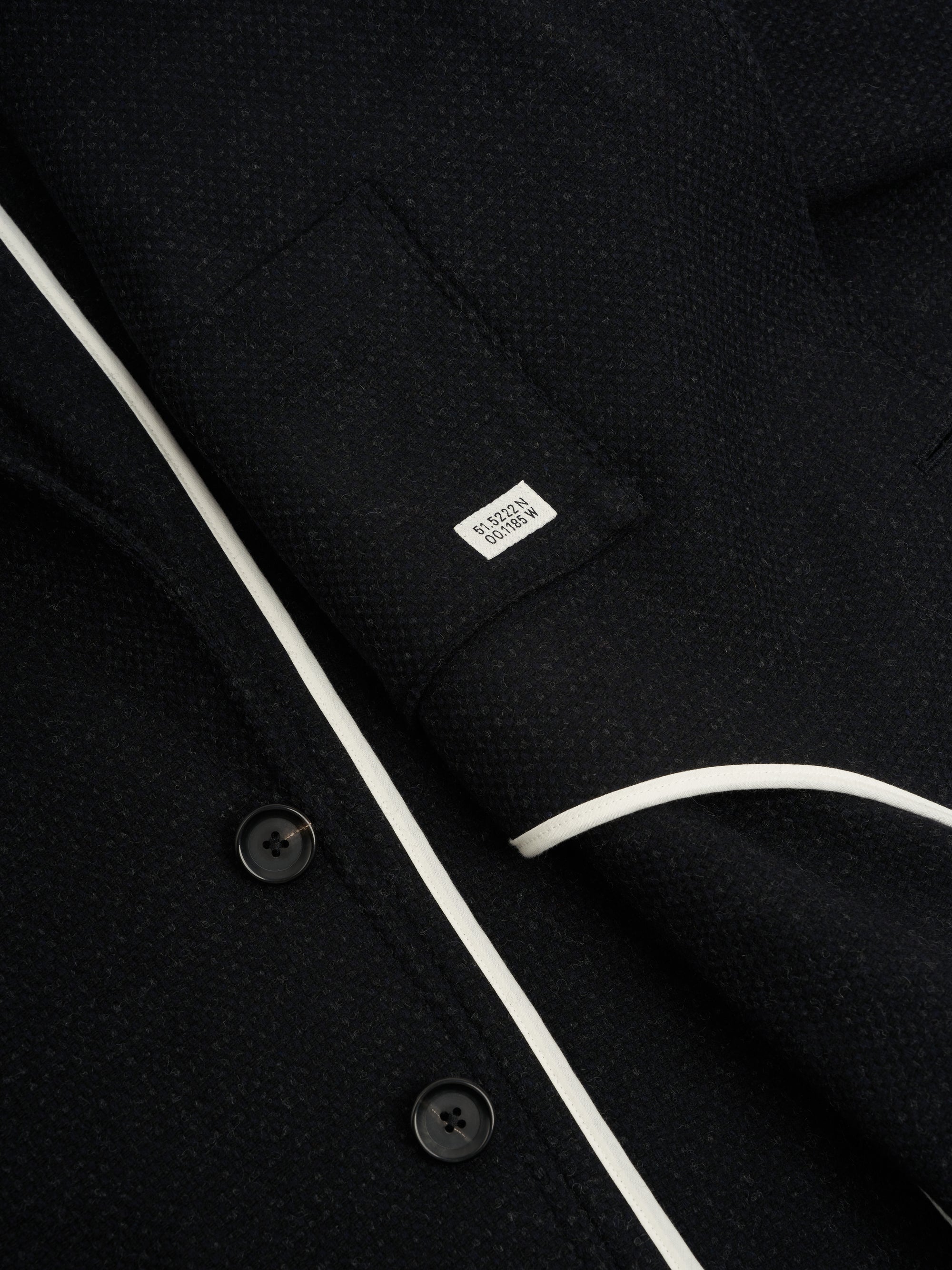 Detailed inside shot of Oliver Spencer Men's Black Wool Single-Breasted Black Jacket