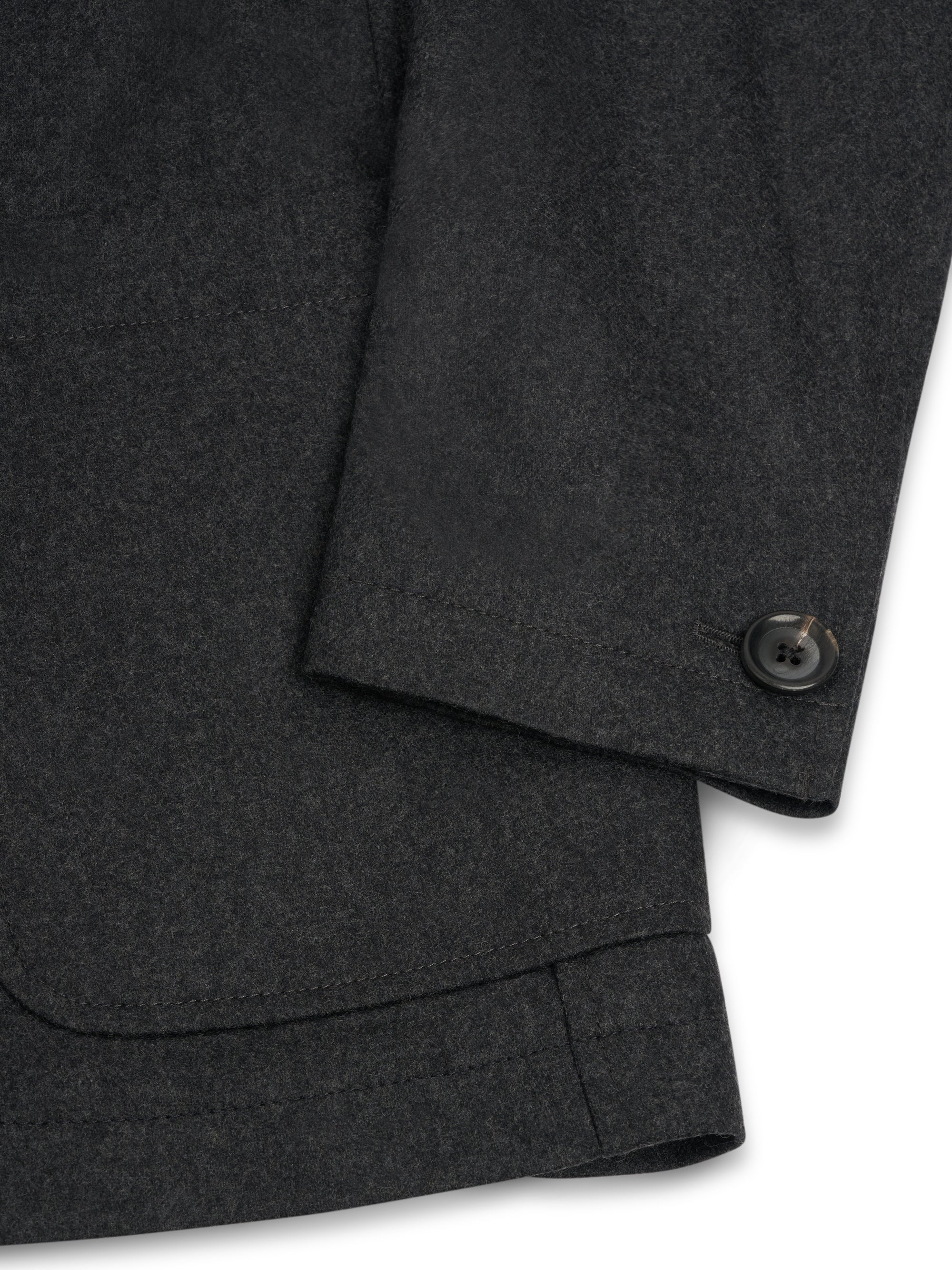 Detailed cuff shot of Oliver Spencer Men's Charcoal Grey Wool Single-Breasted Jacket 