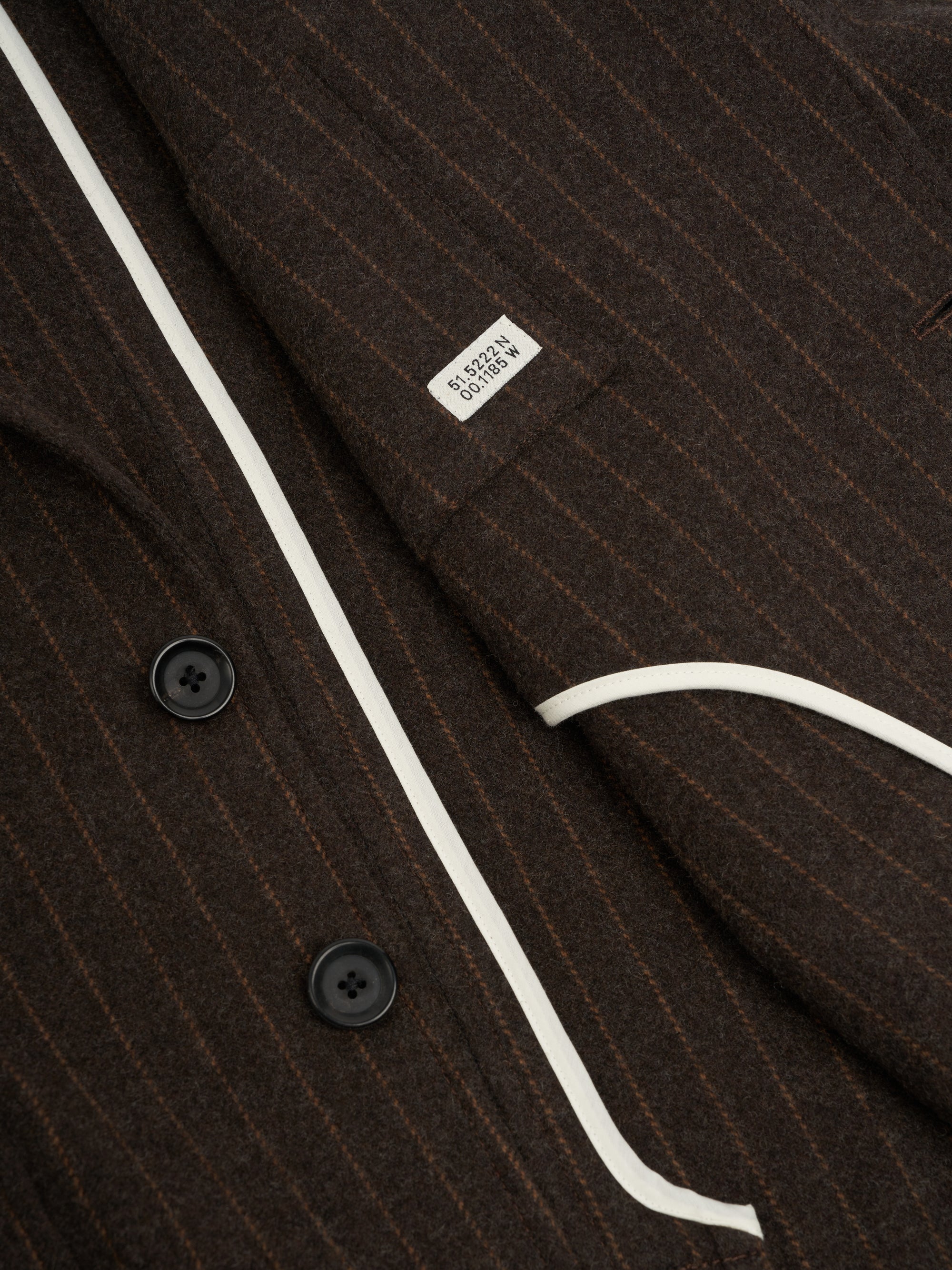 Detailed inside shot of Oliver Spencer Men's Single-Breasted Brown Striped Blazer