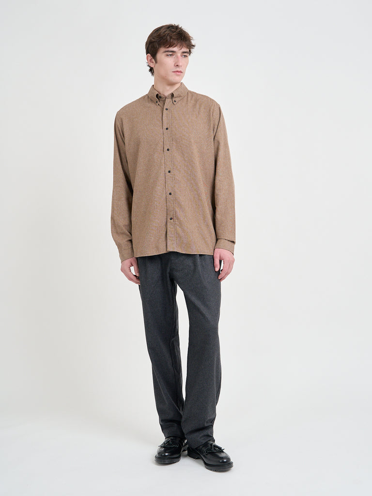 Video of Model wearing Oliver Spencer Men's Sand Organic Cotton Shirt